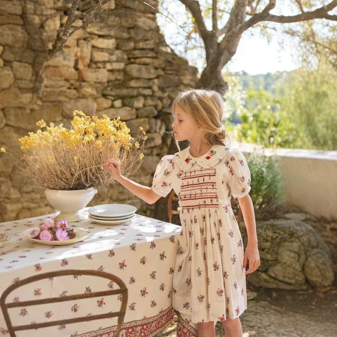 Children's Dress 2026 Summer New Product BD Girls Pastoral Embroidery Wrap Bubble Sleeve Shirt Skirt Princess Dress
