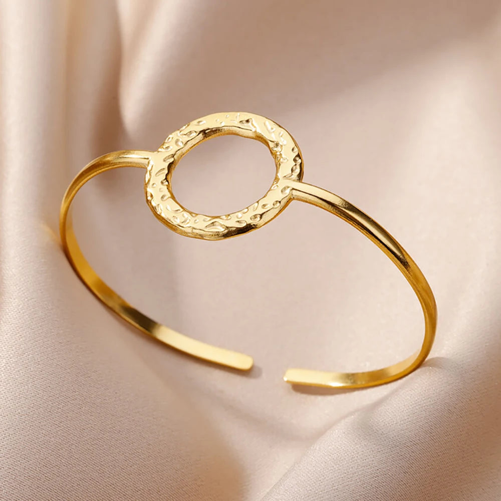 Stainless Steel Wide Bangles For Women'S Luxury Gold Color Chunky Flower Cuff Bangle Bracelet Femme Vintage Wedding Jewelry Gifts