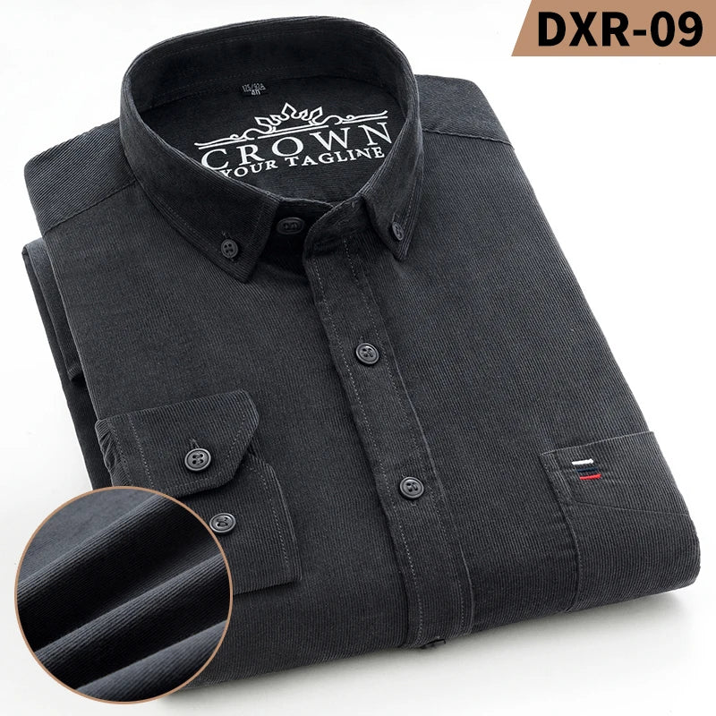 Corduroy Shirt For Men 100 Percent Cotton Long Sleeve Regular Fit Office Ready With Pocket Premium Casual