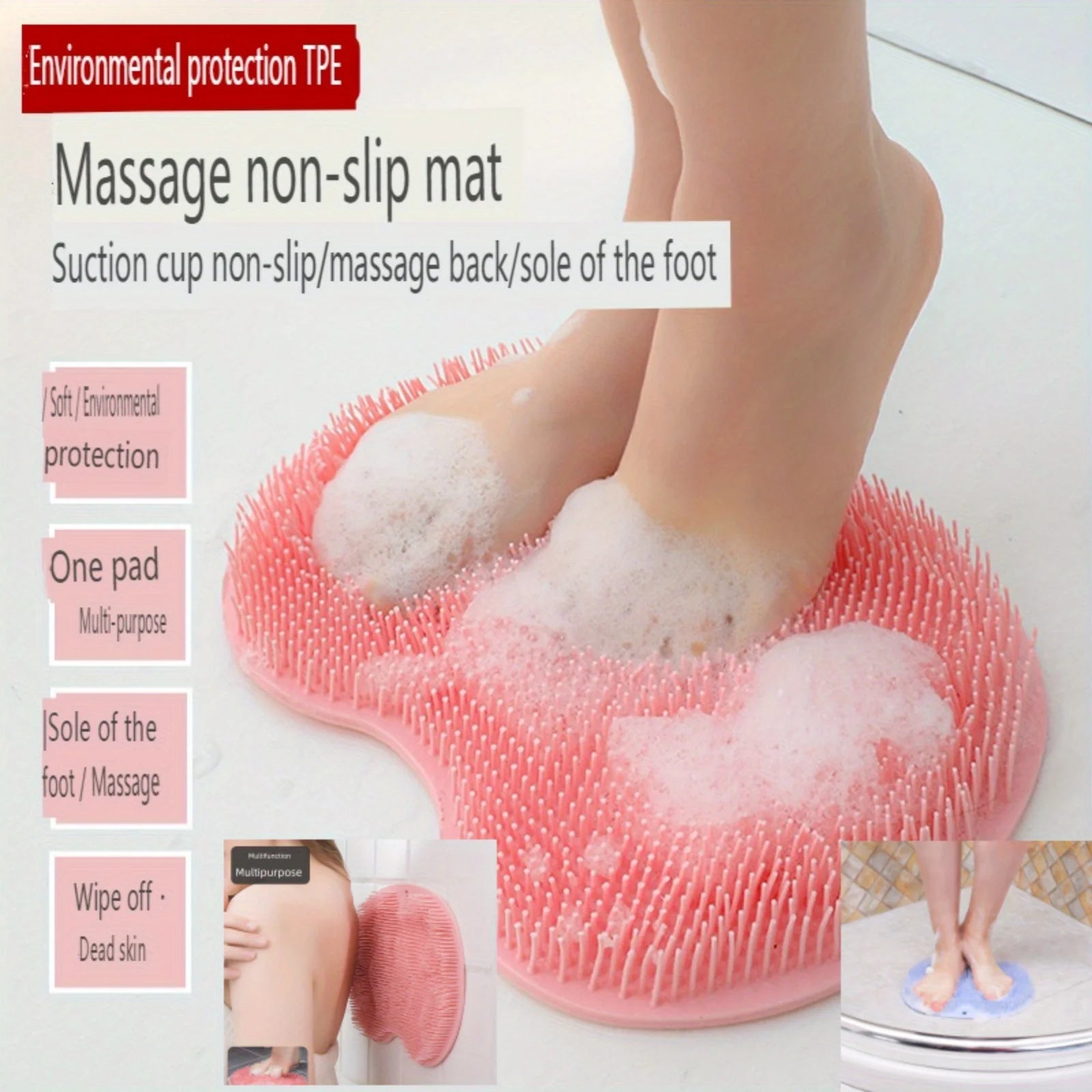 Exfoliating Foot Brush And Back Scrubber Anti-Slip Suction Cup - Deep Cleansing And Exfoliating Tool For Body Dirt Removal
