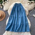 Korean Style A-Line  Skirt Women's Summer Slimming Elastic Waist Denim Patchwork Skirts City Commute Universal Long Skirts