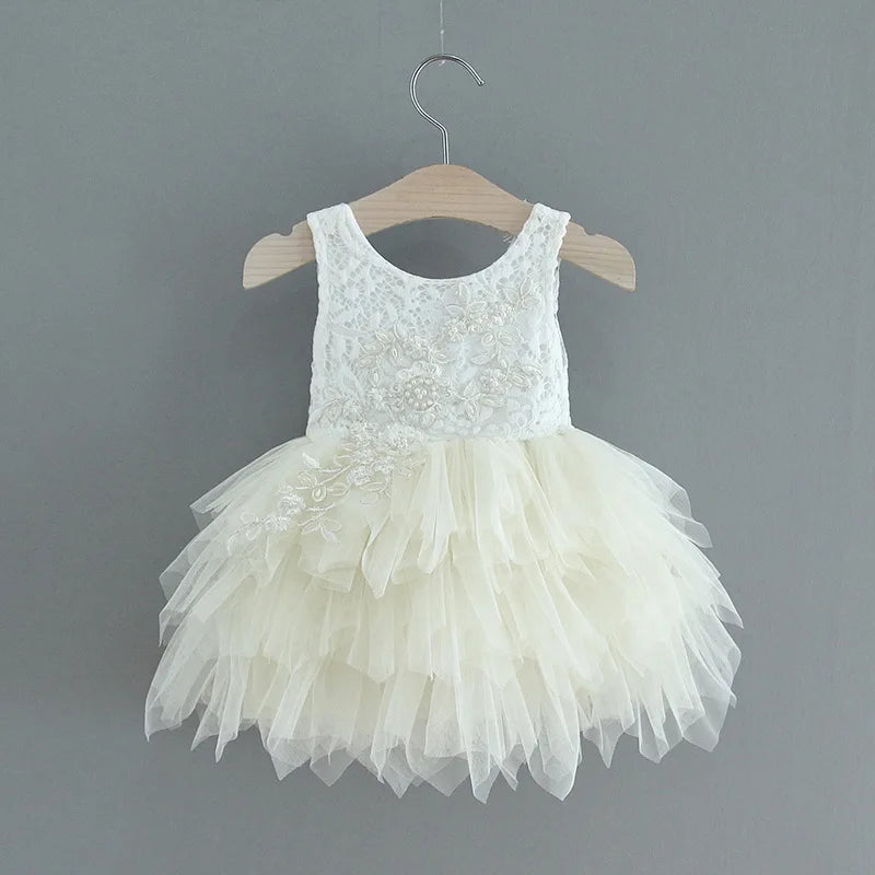 Baby Girls Sleeveless Lace Tutu Birthday Dress for Children Ruffles Eyelash Lace Flower Girl Dresses for Weddings Clothes
