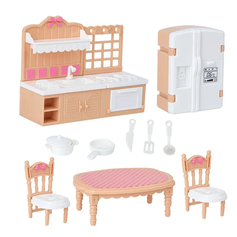 Children's mini doll house accessories pretend play toys family scene bedroom kitchen birthday Christmas children's gift