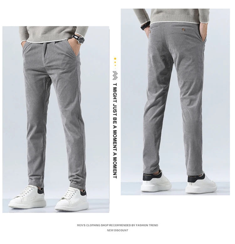 Autumn and Winter Men's Corduroy Trousers New Men's Clothing Stretch Slim Fit Casual Pants Fashion Mens Business Work Pants