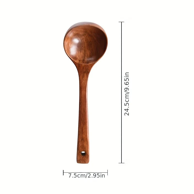 1 Cuchara de madera antiadherente, Cucharón de sopa diario sólido antiquemaduras para cocina