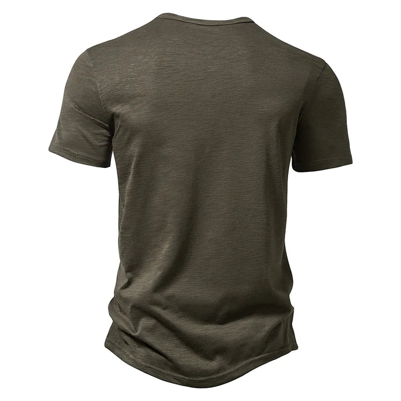 Henley Collar Summer Men Casual Solid Color Short Sleeve T Shirt for Men Polo men High QualityMens T Shirts