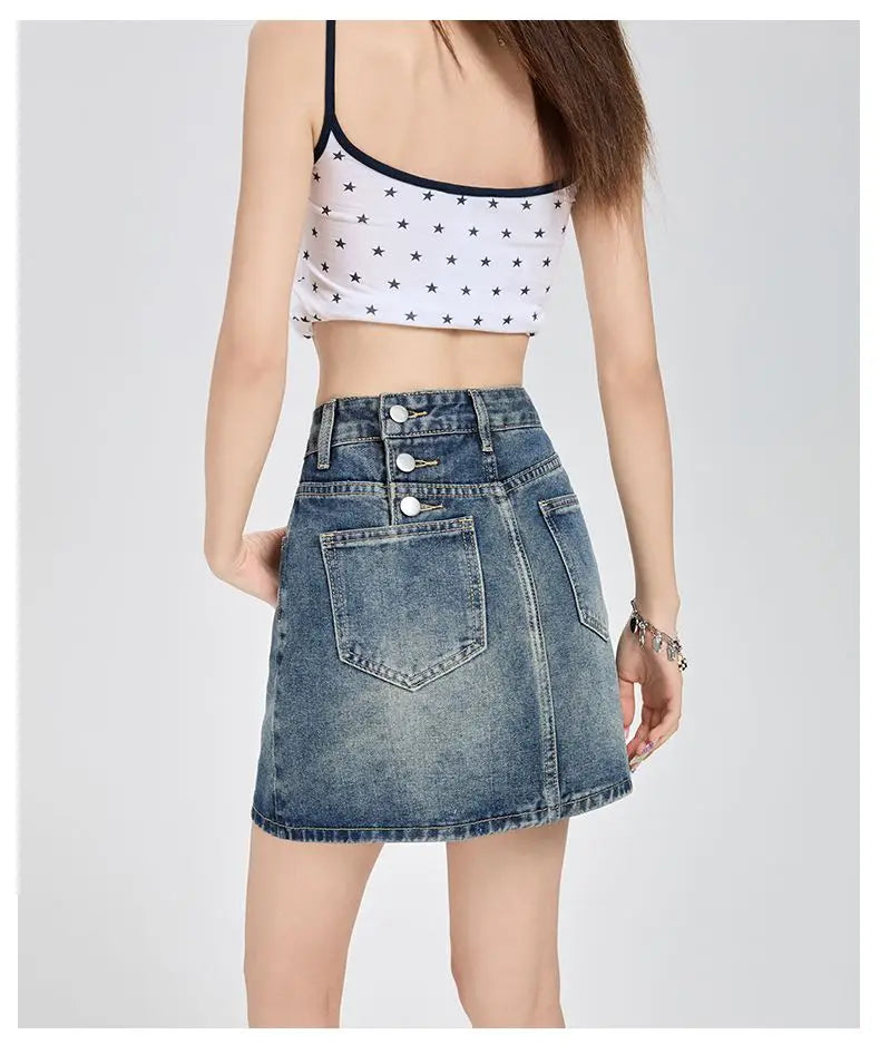 Harajuku Denim Plaid Skirt Women Sexy Multiple Pockets Mini Skirts Vintage Y2K New Fashion 2025 Lady Casual Versatile Streetwear