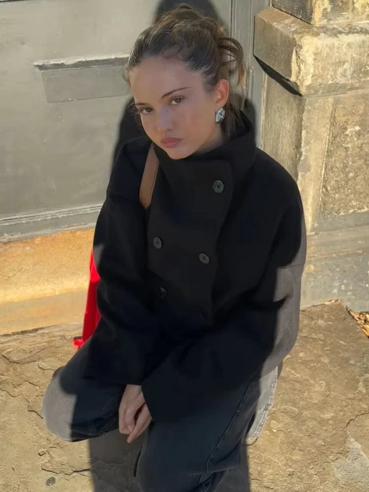Stand Collar Women Winter Woolen Coat 2025 Spring Single Breasted Loose Female Long Sleeve Jacket Office Lady Street Short Coats