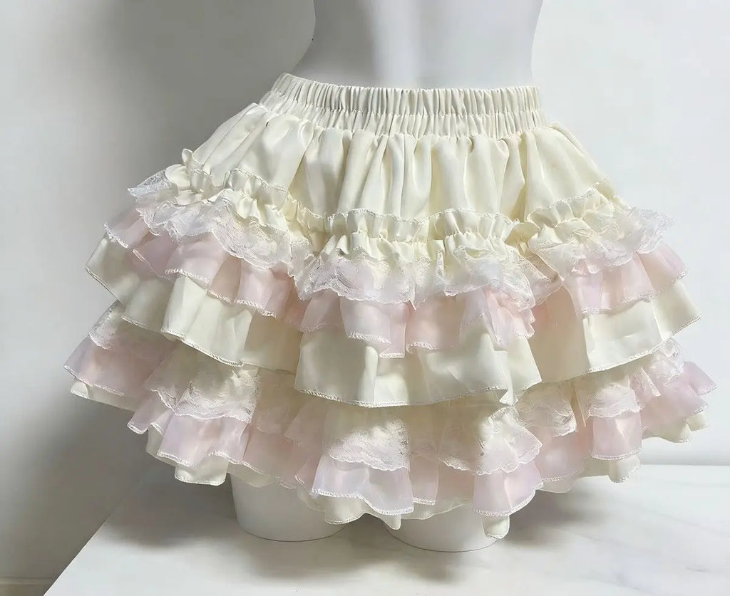 Streetwear Y2k Lolita Sweet Ballet Puff Cake Skirt Women Skirts A-line Harajuku Elastic High-waist Skirt Ruffled Design Clothing