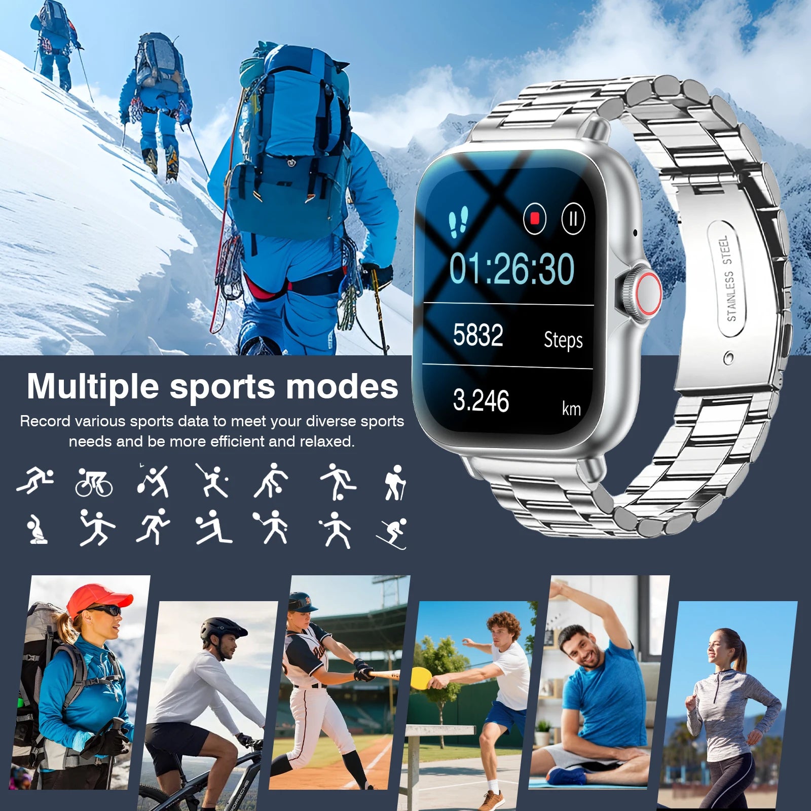 Smart Watch Compatible for iPhone & Android, Wireless Call, HD Touch Screen Fitness Tracker with Pedometer, Step Tracker, Music,Weather Display,Wireless Smartwatch for Men & Women
