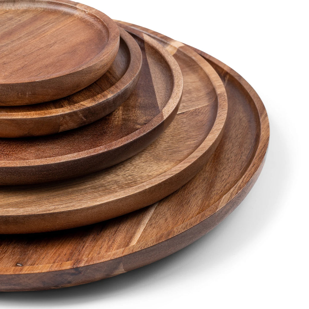 12.5/15/20/25/30cm Round Serving Platter Tray Acacia Wood Pizza Salad Plate Fruit Dessert Tray Bread Cake Container Snacks Dish
