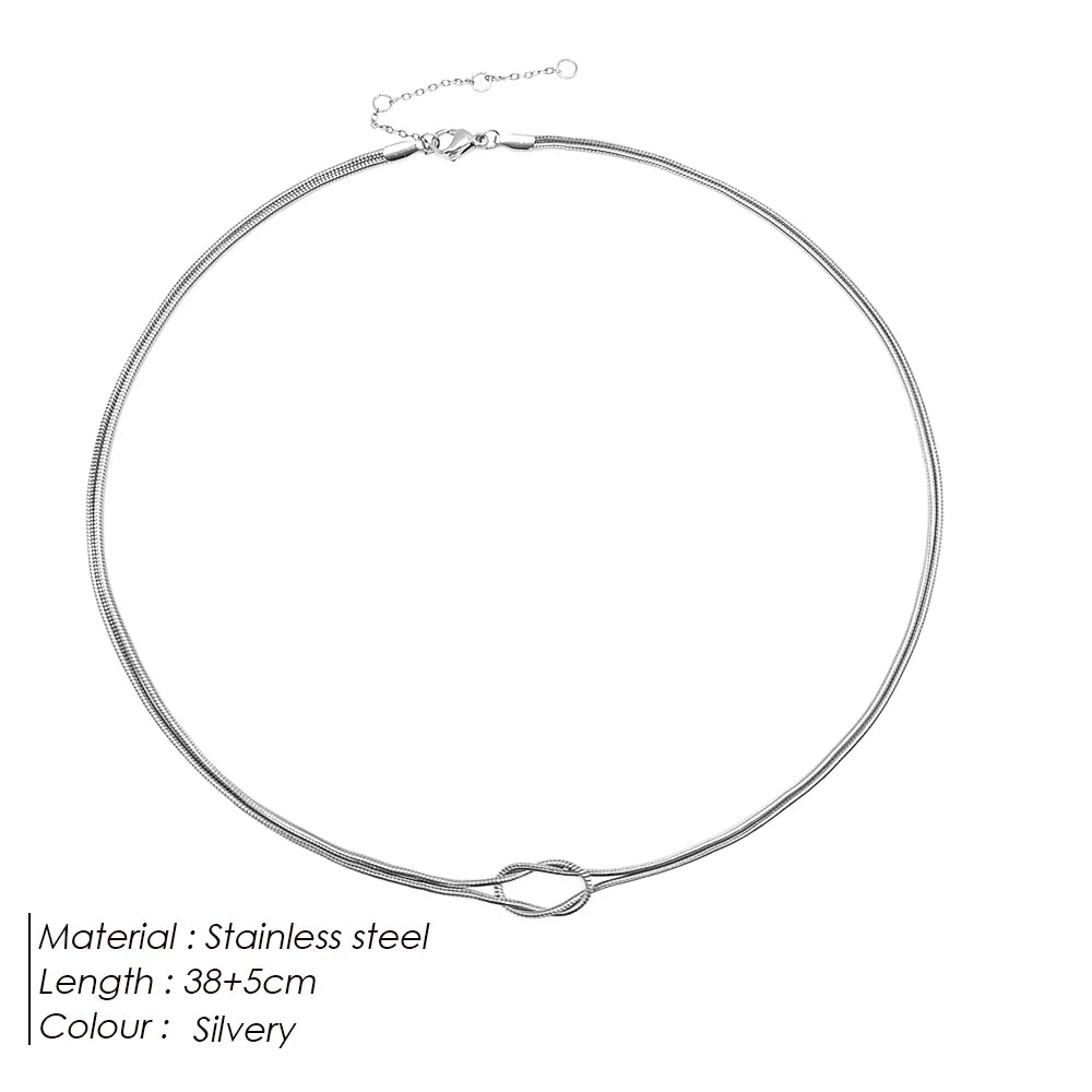 Emanco Elegant Minimalist Jewelry Lusterless 14K Gold Plated Knotted Snake Chain Necklace Women'S'S Stainless Steel Accessories