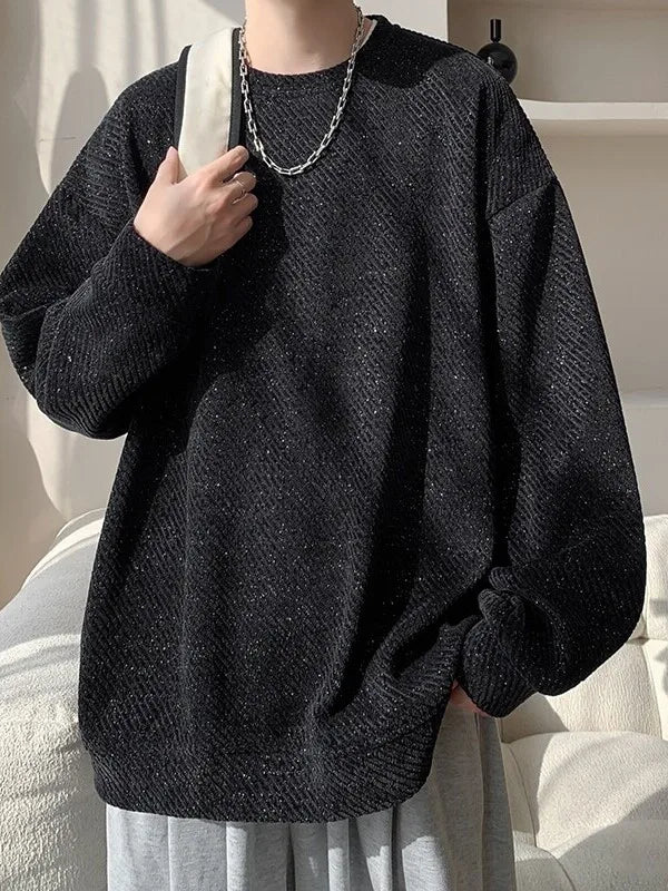 Street Style Round Neck Sweatshirt Men'S Spring Autumn Heavyweight Retro Loose Fit Top High Street Stripe Pattern Casual Wear