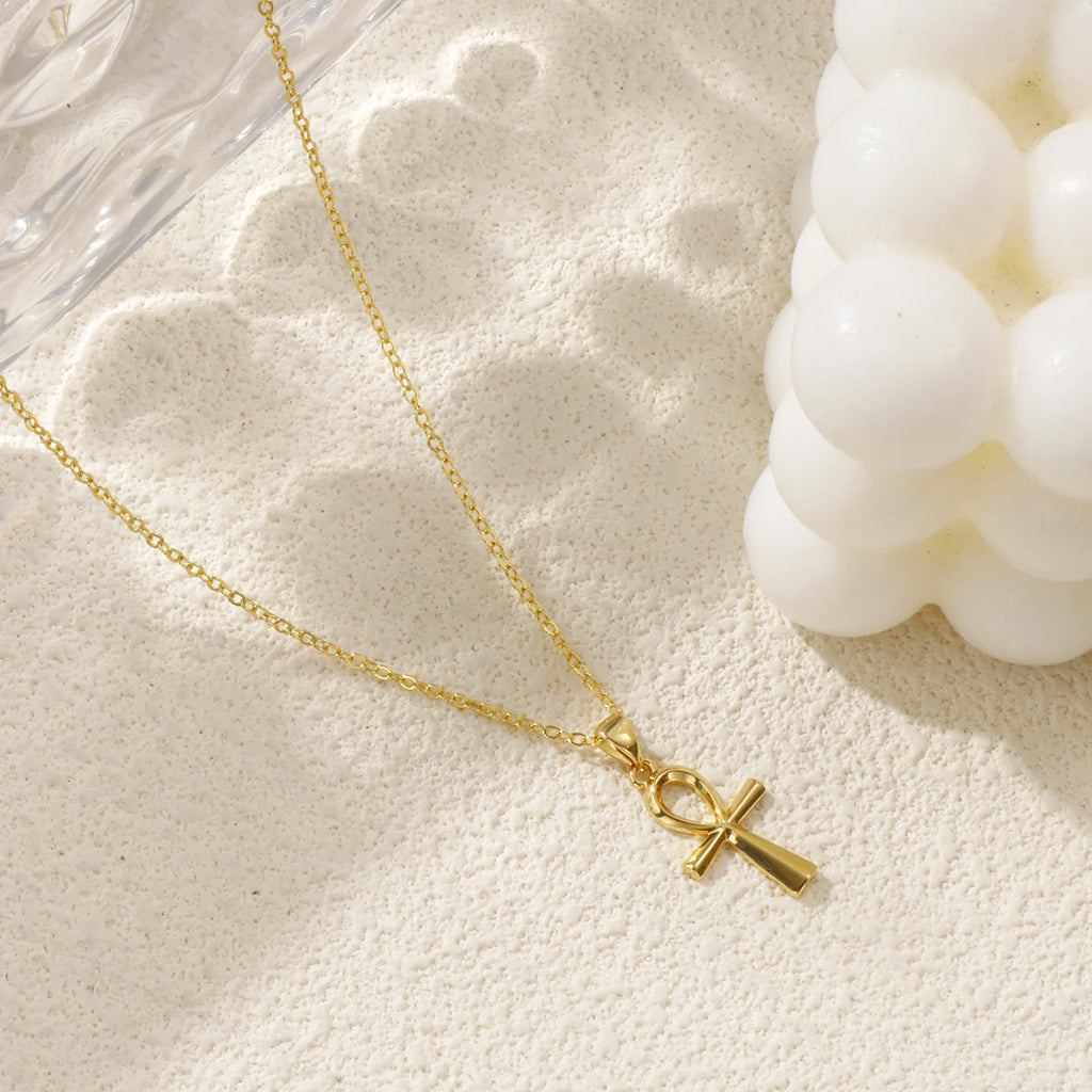 Religious Key Of Life Ankh Egyptian Cross Pendant Charm Necklace Brass 46Cm(18.1") + 6Cm(2.4"), For Women'S Hollow Retro