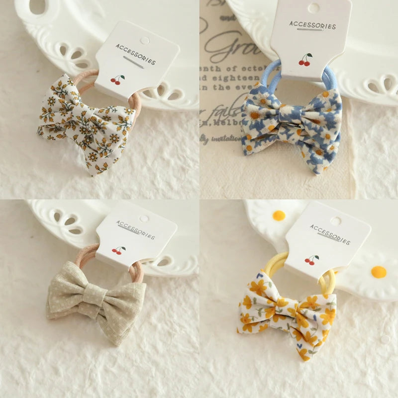 AITOUSHI Girls' Elastic Hair Bow Ties - Cotton Printed Hair Rope