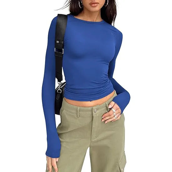 1pcs Woman Clothing Long Sleeve T-shirt Slim Fit Top Female O-Neck Knitted Sheath Tee Shirt Street Wear Sexy Sport Solid Tshirt