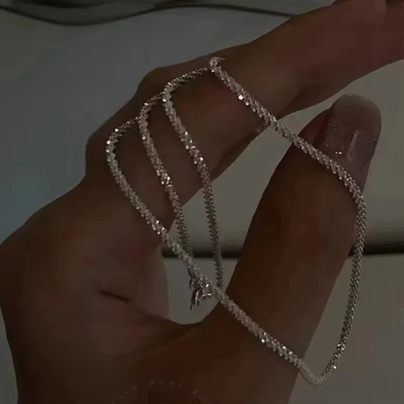 Popular Sparkling Necklace for Women Clavicle Chain Choker Silver Color Fashion Jewelry Accessories Wedding Party Birthday Gift