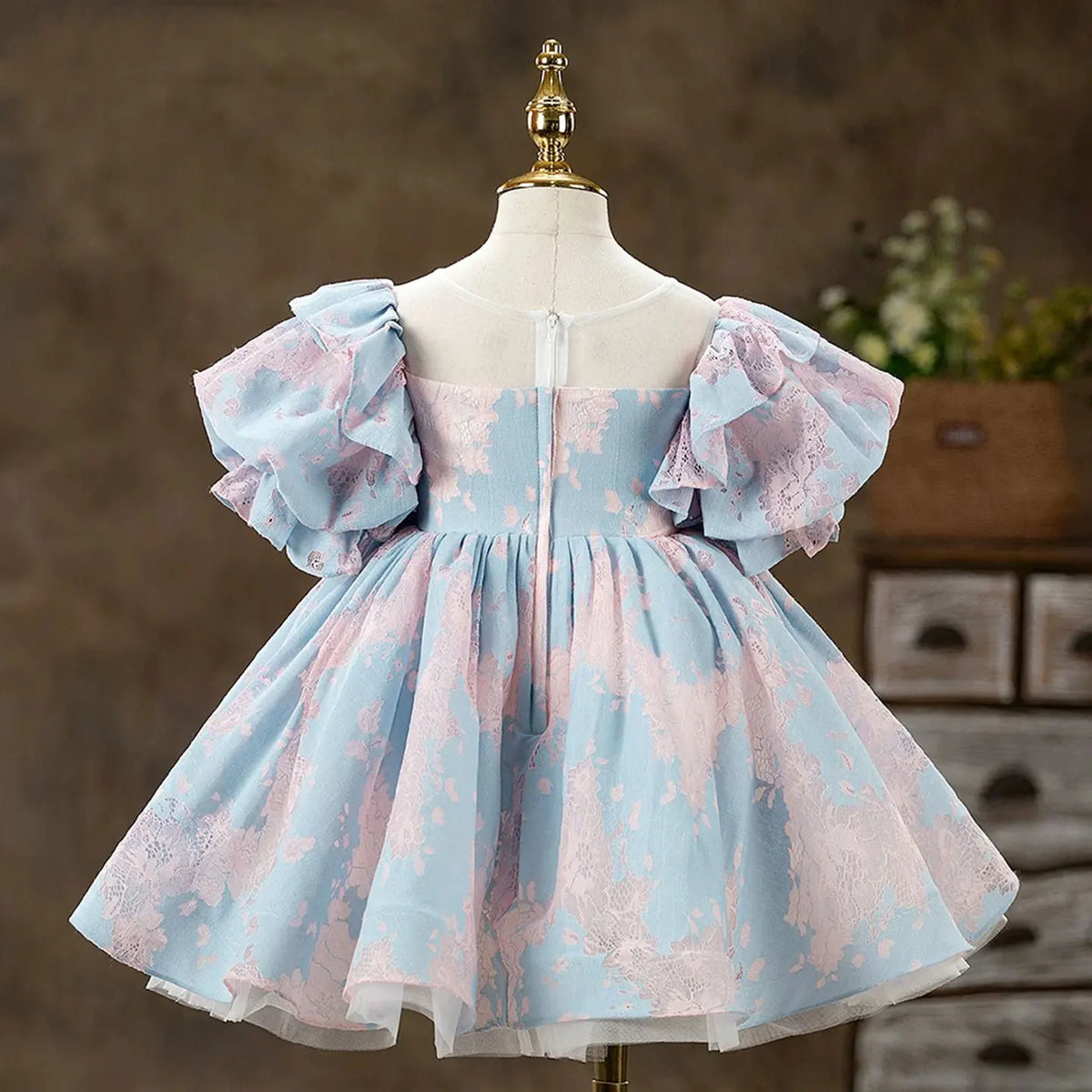 Dreamy Vow J707 Charming Blue & Pink Baby Girl Dress Graceful Bow-adorned Short-Sleeved Kids Party Ball Gown