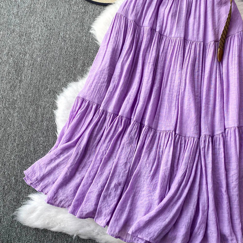 Women's Spring Summer 2026 White Midi A-line Cake Skirts With Sashes