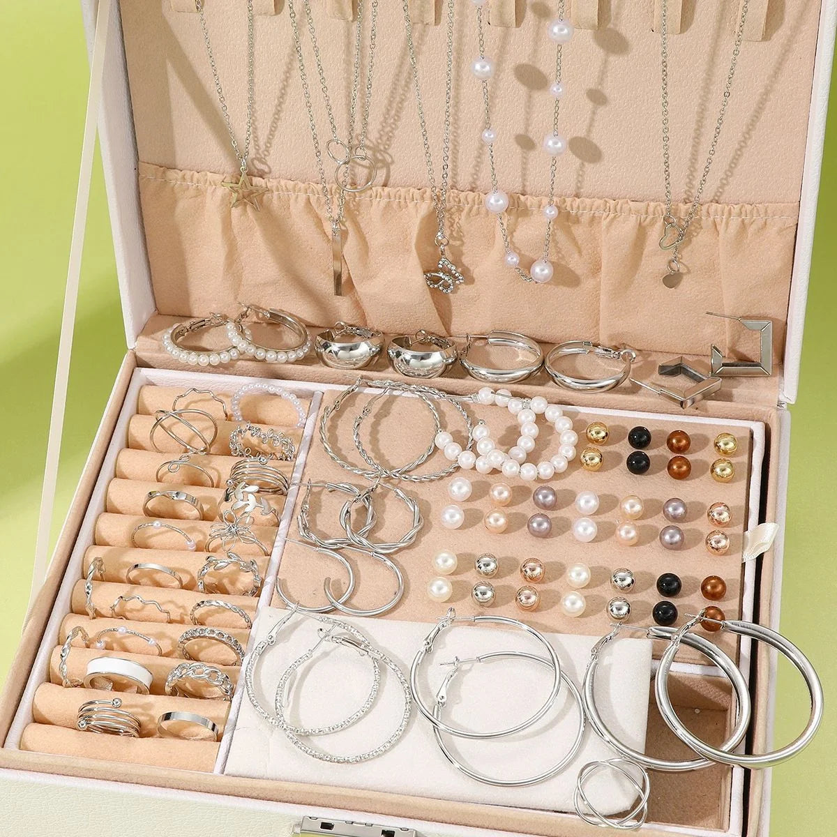 86 Piece Women Fashion Jewelry Set Pearl Alloy Earrings Necklaces Rings Bracelets Boho Stackable Everyday
