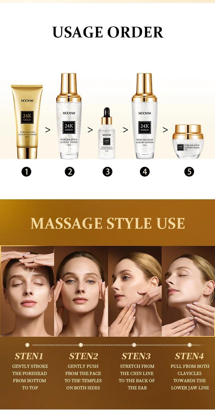 24K Gold LUXURY Moisturizin Anti-Wrinkle Set Reduces Fine Lines Repairs Skin Hydrates Brightens Anti-Aging Firming Skin care