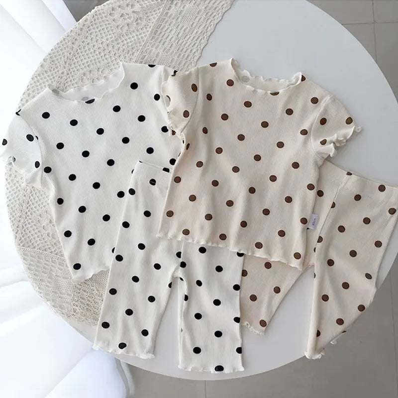 Summer Fashion New Short Sleeve Round Neck Flower Printed T-shirt Top+Pants 2 Piece Set Kids Casual Home Clothes