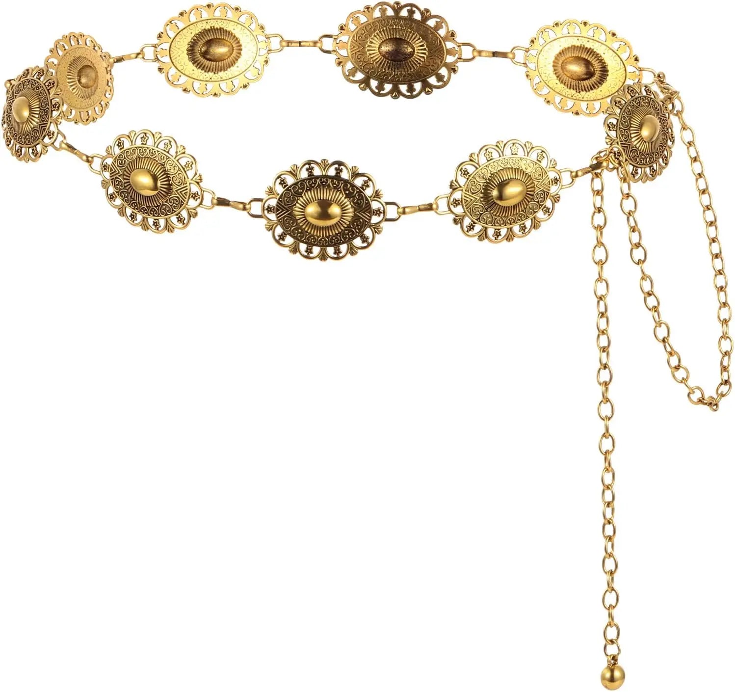 Metal Chain Belt For Women'S Cowgirl Western Country Chain Belts Adjustable Concho Belt For Sweaters Dresses Jeans
