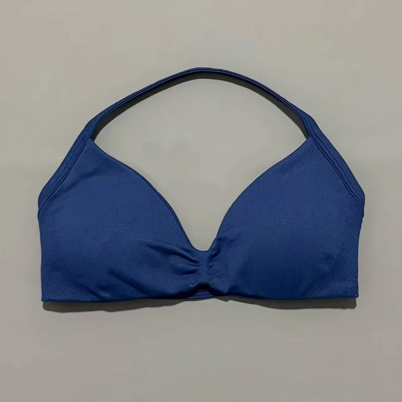 HISTELLO Sports Strappy Bra Df Solid Color Women Seamless Yoga Underwear Fitness Workout Halter Top Running Gym Sports Bra