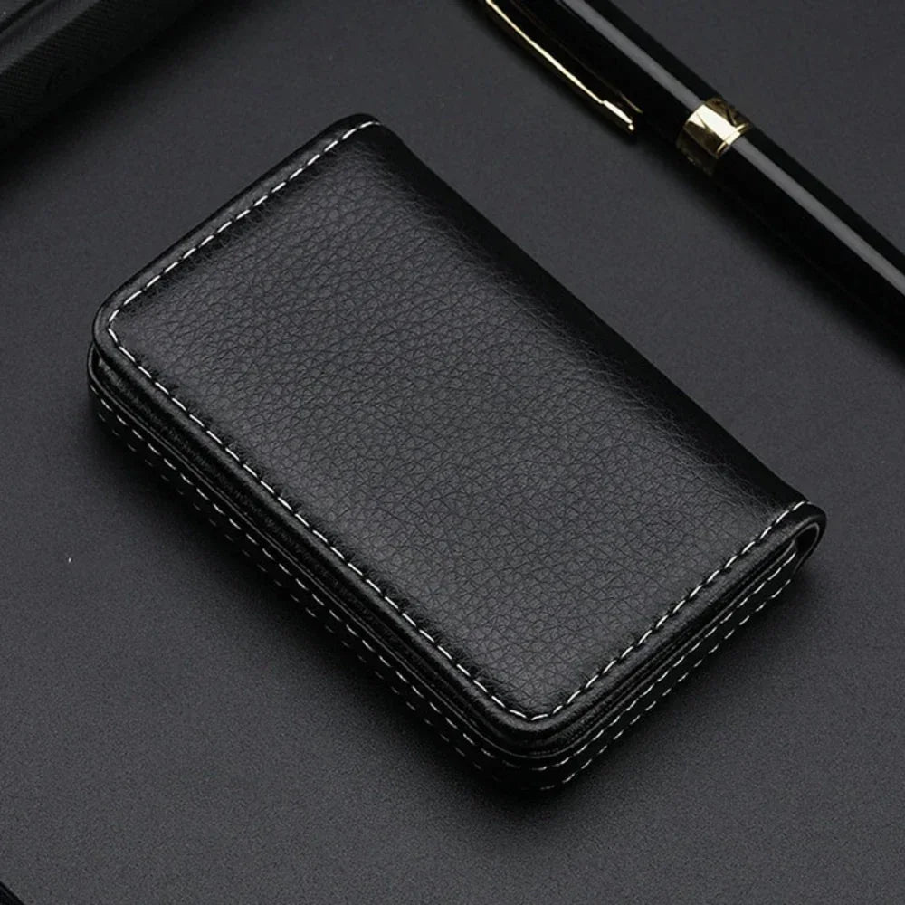 Sized Stitched PU Leather Credit High Quality Card Holder Visiting Business Card Case Wallet with Magnetic Shut for Men & Women