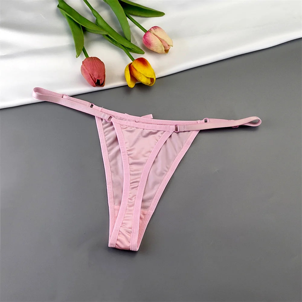 3pcs Sexy Satin Silk Underwear Panties Woman Adjustable Low Waist G Strings Plus Sizes Thong Elastic Waist Culotte Femme