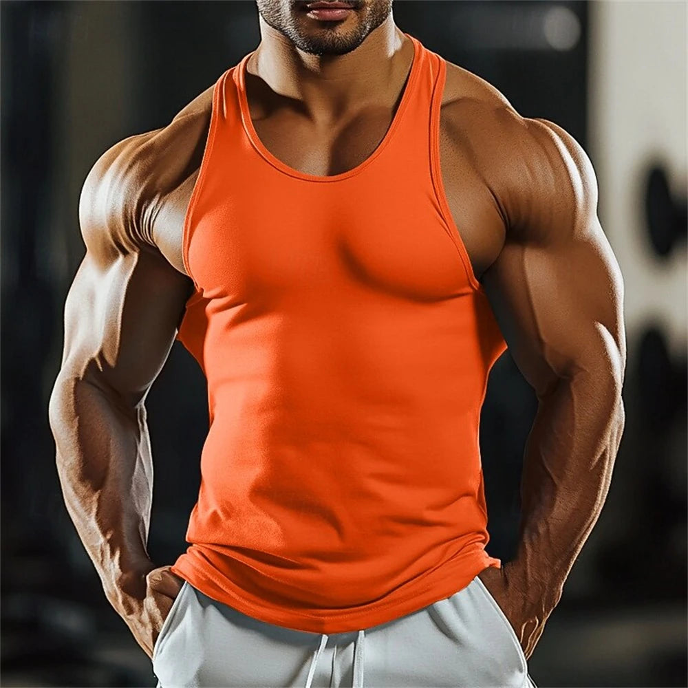 Outdoor Run Sports Men's Tank Top Summer Quick Dry Breathable Fitness Vest Fashion Gym Tees Casual Solid Color Sleeveless Shirt