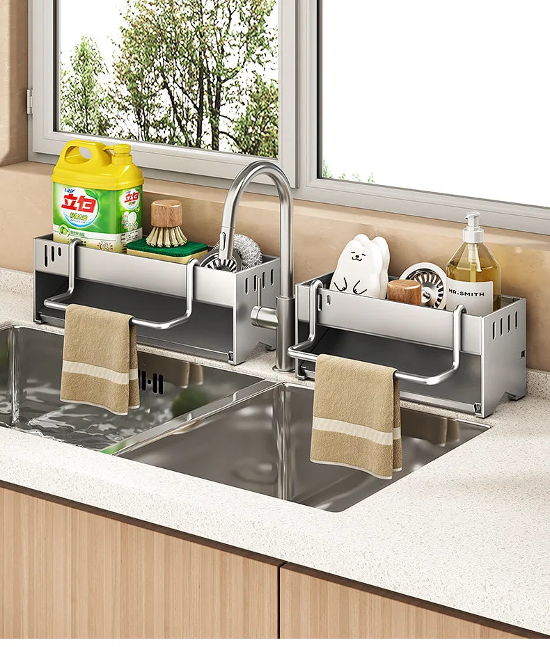 Estante de Esponja de Acero Inoxidable para Cocina, Estante de Drenaje para Trapos de Fregadero Doméstico, Estante de Almacenamiento Multifuncional para Estropajos y Bolas de Acero