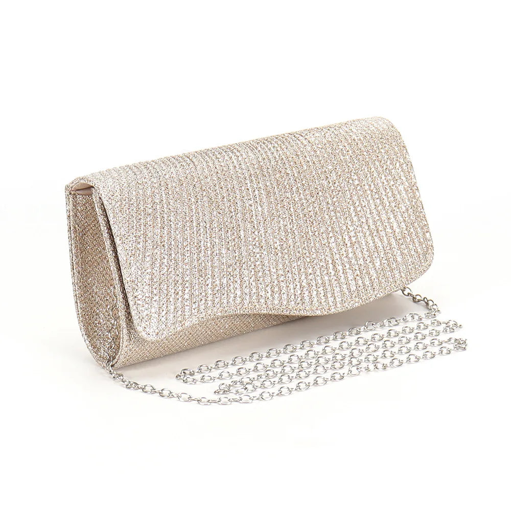 2026 New Women Fold Glitter Handbag Shiny Envelope Evening Bag Ladies Pleated Silver Clutch Chain Wedding Party Mini Long Purse