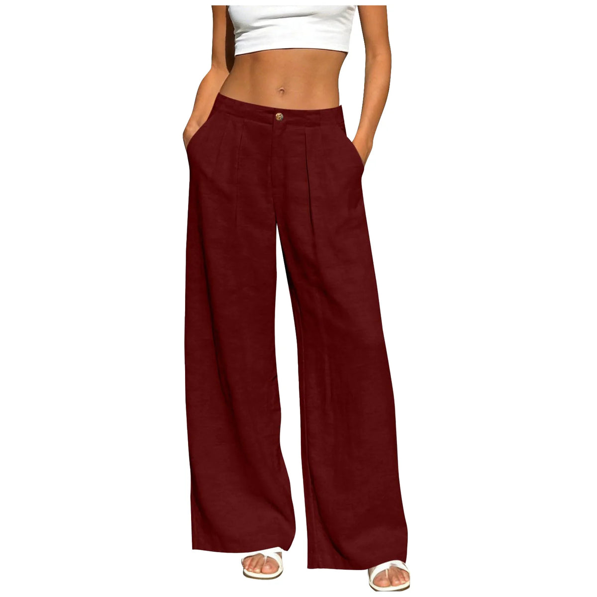 Women's Wide Leg Trousers - Lightweight Solid Casual Pants with Pockets