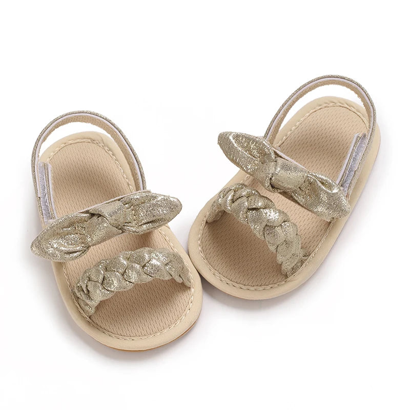 Spring and summer fashion new item fine sparkling bow hem sandals for baby girls, comfortable and breathable walking shoes