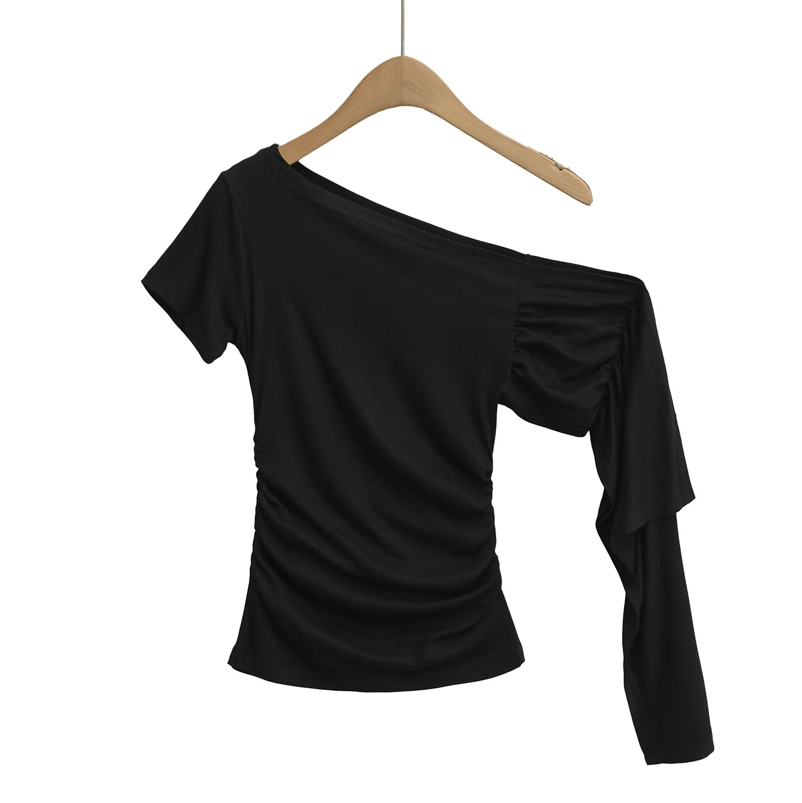 Slim Fit Asymmetric Shoulder T-Shirt Women's Summer Short Sleeve Top with Sash Street Style Sexy Trendy Pure Desire Design