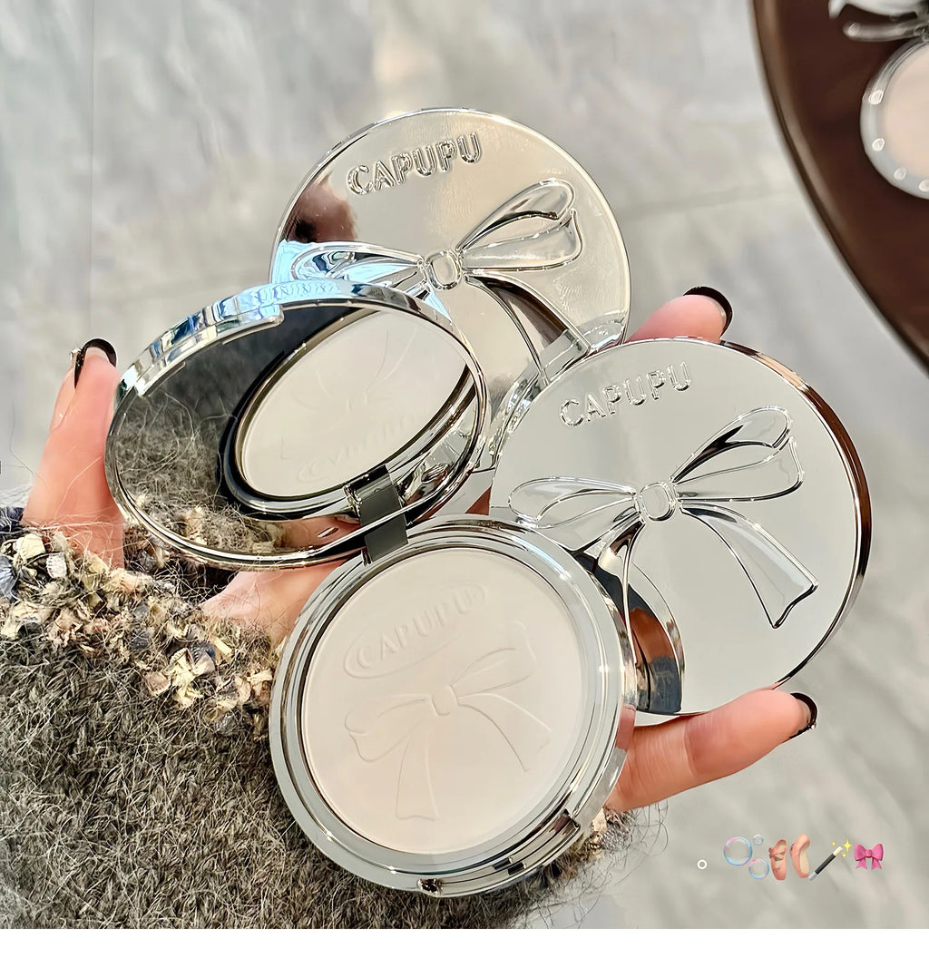 Bowknot Pressed Powder Transparent White Matte Brighten Concealer Long-lasting Oil Control Face Makeup Smooth Setting Powder