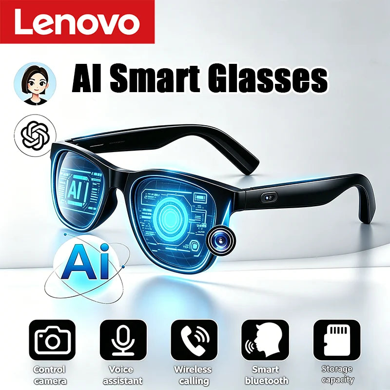 Lenovo AI Smart Glasses Voice Assistant Music Touch Control Bluetooth Call Outdoor Fashion Sunglasses For Men Women 2026 New