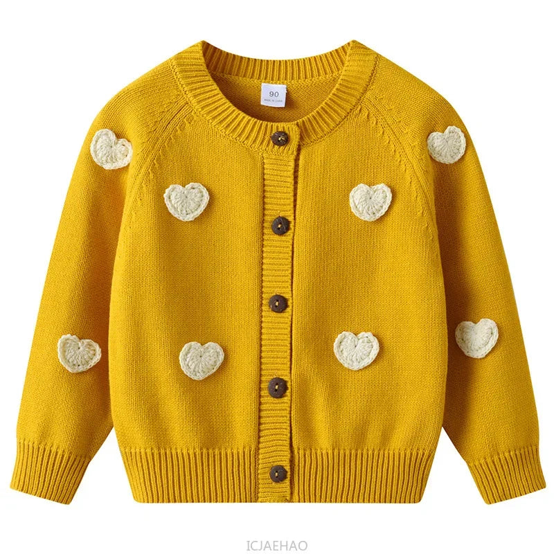 Teen Girl Clothes 2025 Children New Korean Cardigan Girls Knit Jacket Spring Autumn Outfit Style Costume Handmade Heart DIY Kids
