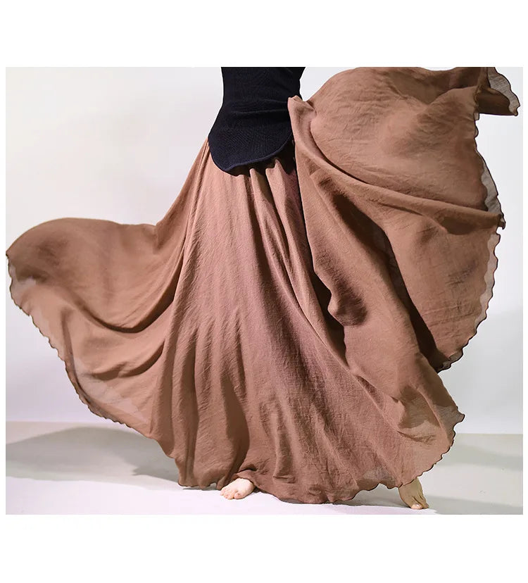 New In 2026 Spring Summer Woman Cotton Linen Midi Skirt Solid Color Loose Flared Pleated A-line Skirt Female Sweet Elegant Skirt