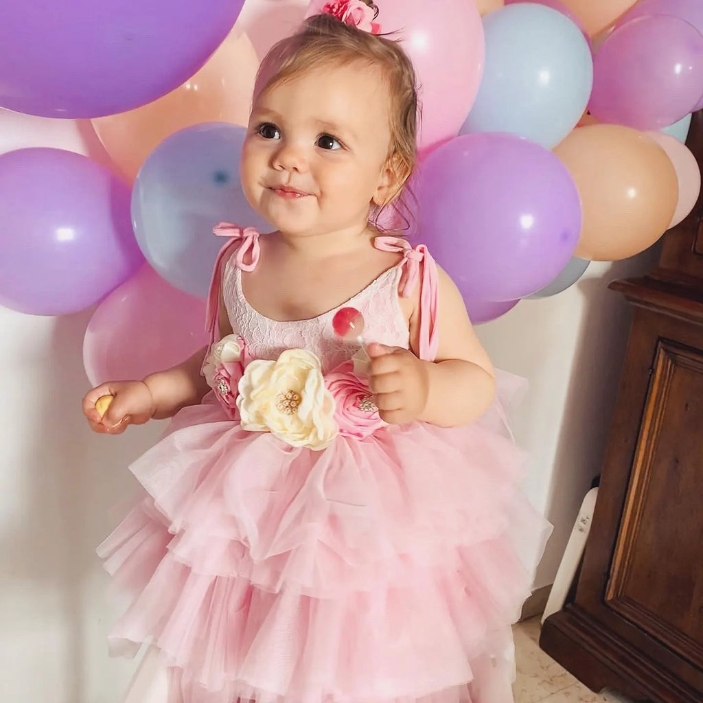 New Born Baby Girls Birthday Dress for Kids Flowers Girls Party Tutus Costume Belt Headband 3pcs Outfit Set Princess Vestidos
