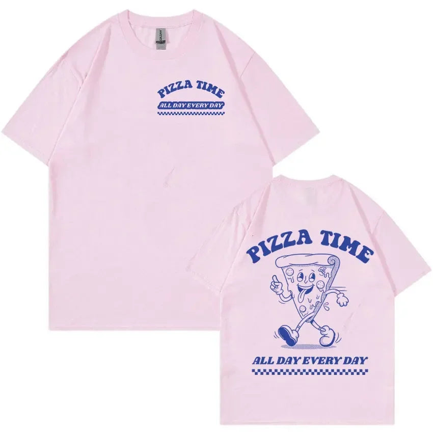 Funny Pizza Time All Day Every Day Cartoon Retro T Shirts Men Women'S Cute Aesthetic Fashion T-Shirt Casual Oversized Cotton Tees