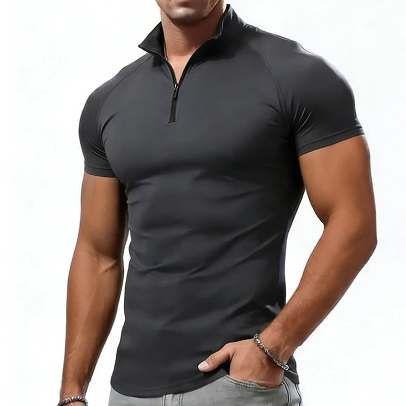 Compression T Shirt Men Athletic Slim Fit With Zipper Neck For Gym And Fitness Enthusiasts