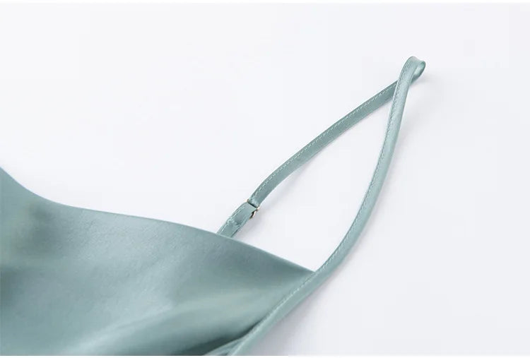Women's Summer New Style French 100% Natural Mulberry Silk Plain Satin Swing Collar Temperament Camisole Slim Fit Party Dress