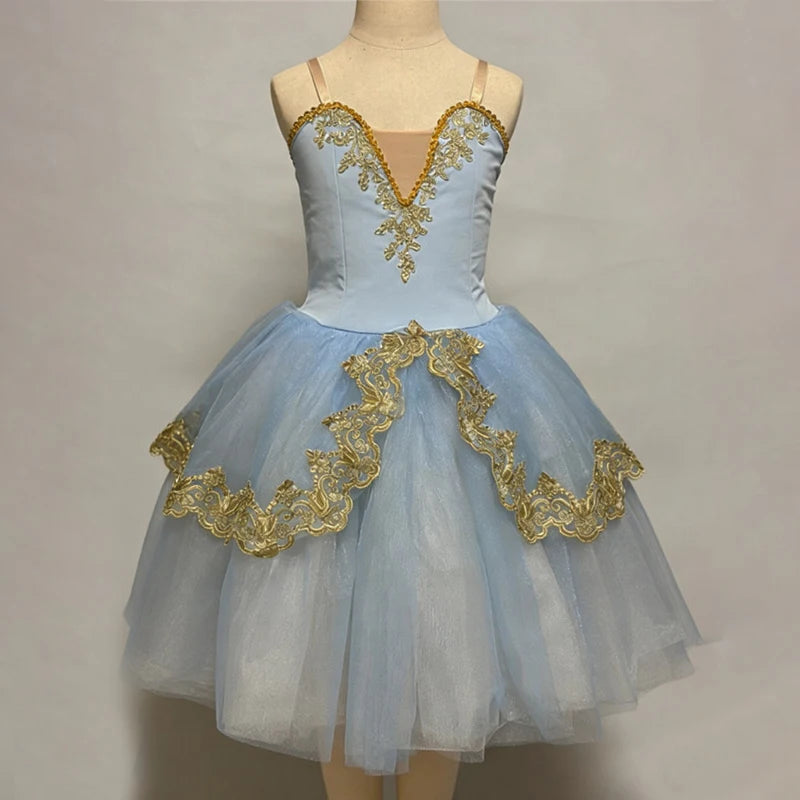 Adults Children Embroidery Gauze Lyrical Contemporary Dance Costume Group Party Stage Tutu Adult Kids Competition Dance Clothes