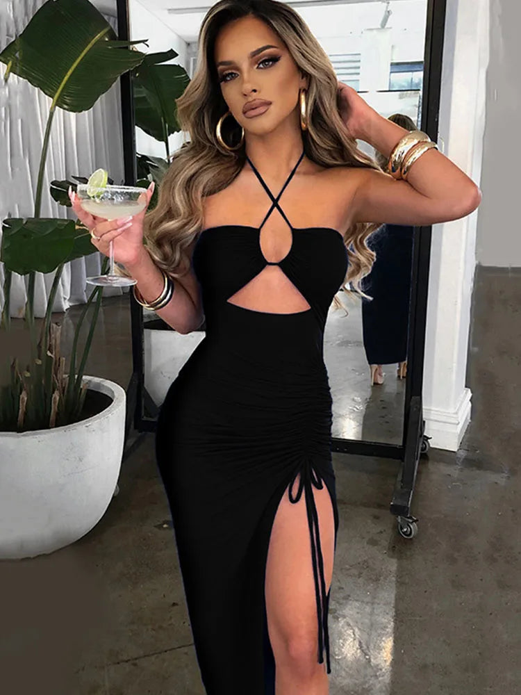 Sleeveless Sexy Female Midi Backless Dresses Slim Night Club Women'S'S Dress Bodycon Vestidos Elegantes Para Mujer