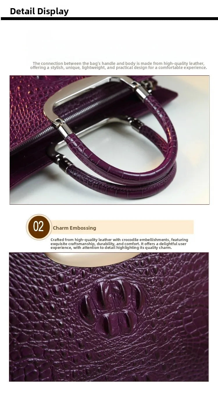 2026 New Ladies Large Tote Business Bag Luxury Leather Crocodile Pattern High Capacity Handbag Single Shoulder Bag for Women