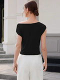 Irregular Metal Knots Tops Women Sexy Pleated Skinny High Stretch Solid Daily Casual Simple Streetwear Basic Tees