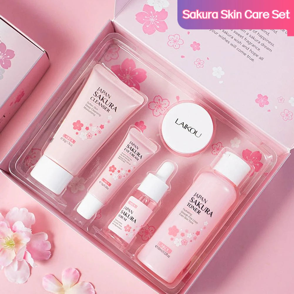 LAIKOU Sakura Skin Care Set - Facial Cleanser, Toner, Serum, Cream
