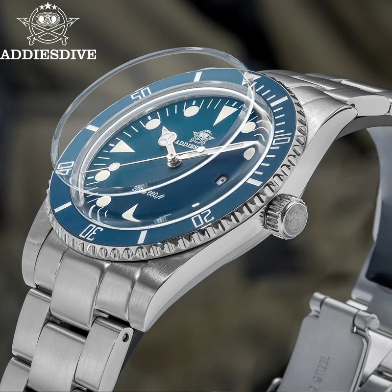 ADDIESDIVE Men's Diving Watch Stainless Steel Ceramic Bezel Quartz Watch Men's BGW9 Luminous 200m Waterproof  Men's Watch